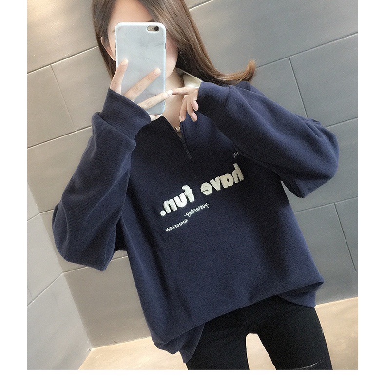 Áo Nỉ Polo Nam Nữ Have Fun [FREESHIP] ♥ Sweater form rộng tay bồng, hoodie zip khóa kéo phối cổ trắng cá tính Ulzzang ♥ | BigBuy360 - bigbuy360.vn