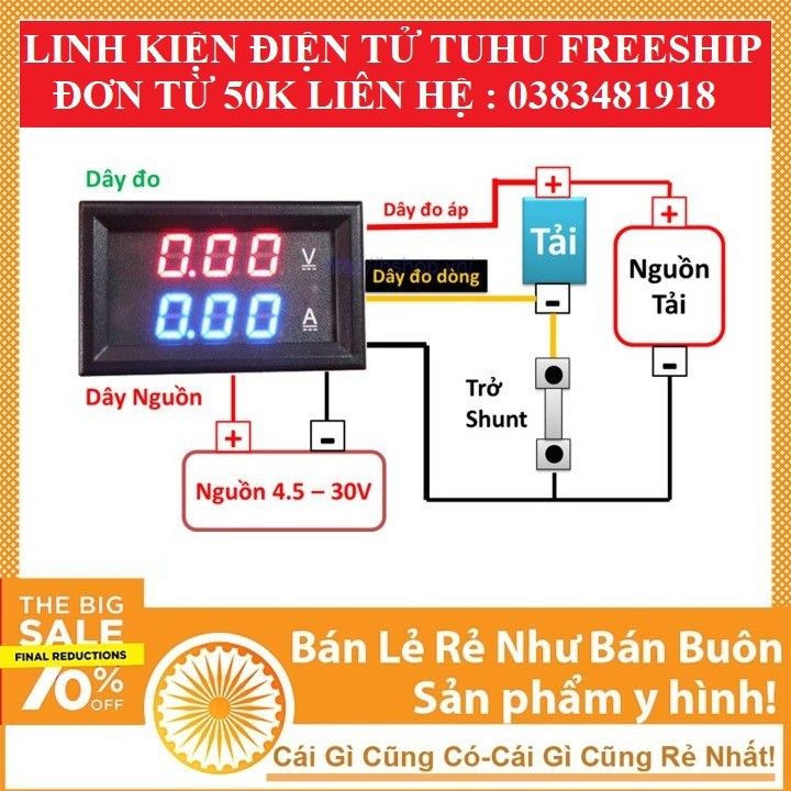 Module vôn kế Đo Dòng Đo Áp 0-100V 10A