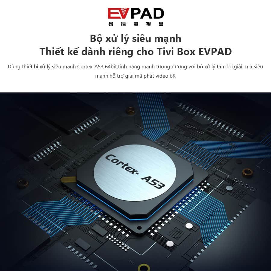 Tivi box EVPAD 5P Có Remote hỗ trợ Voice  Độ phân giải 6K Hơn 1000 kênh truyền hình hàng đầu các nước  Miễn phí