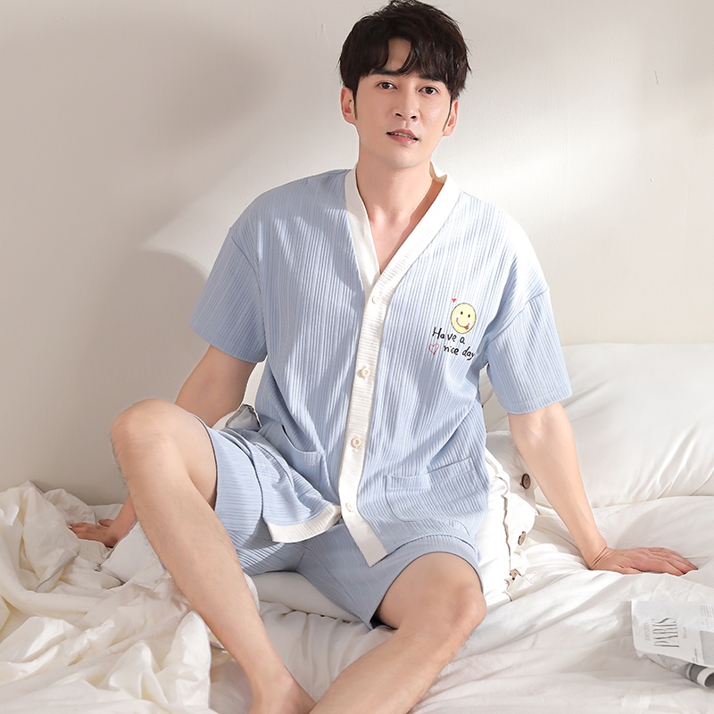 Bộ Đồ Ngủ cotton Tay Ngắn Dáng Rộng Phong Cách kimono Thời Trang Mùa Hè Dành Cho Cặp Đôi