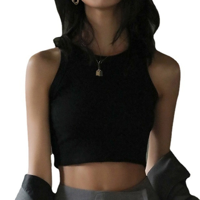 Áo Croptop Dệt Kim Không Tay Dáng Ôm Màu Trơn Thời Trang Cho Nữ