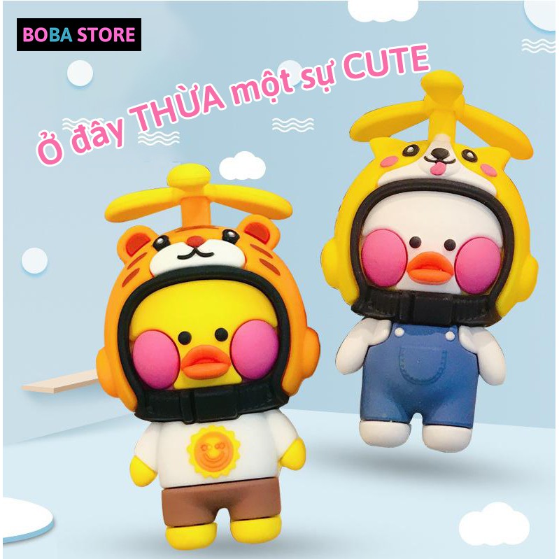 Móc Khóa Cute treo chìa khóa balo dễ thương Boba Store Móc vịt đội nón bảo hiểm silicon đẹp