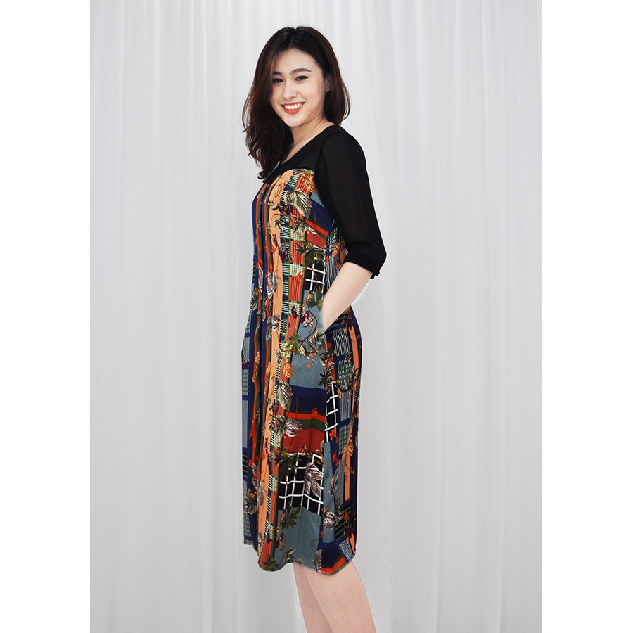 [SIZE M--&gt; 3XL TỚI 73 KG ĐẸP - RẺ- CHẤT ] ĐẦM SUÔNG LỤA IN HỌA TIẾT LÁ NHIỀU MÀU VIỀN ĐEN D3071