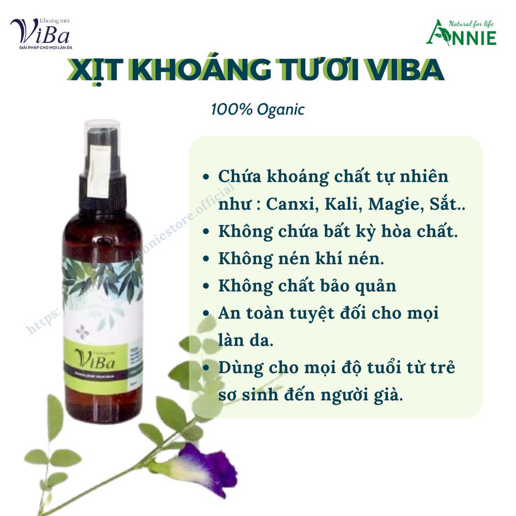 Xịt khoáng tươi viba - Dưỡng da cấp ẩm, cân bằng PH, phục hồi tổn thương da.