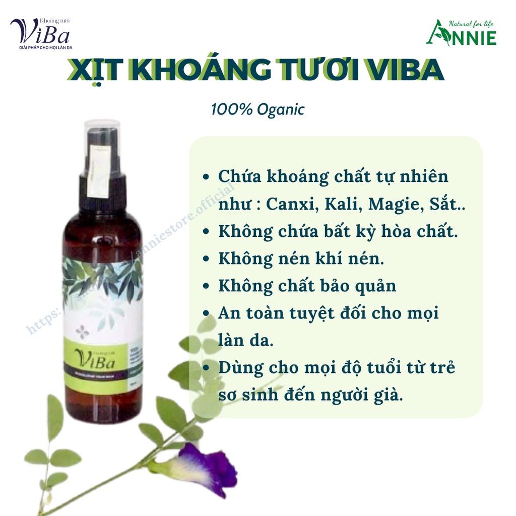 xịt khoáng tươi viba - Dưỡng da cấp ẩm, cân bằng PH, phục hồi tổn thương da.