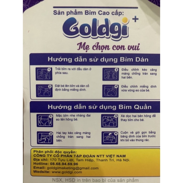 [CHÍNH HÃNG Bỉm GOLDGI nội địa Nhật - Bỉm quần/dán NB92/S84/M68/L56