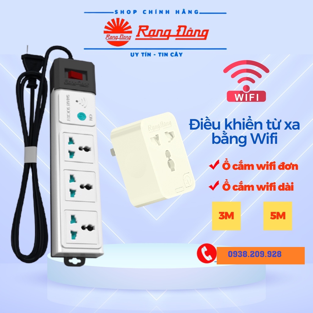 Ổ Cắm Thông Minh Rạng Đông OC02.WF 3m-5m - Ổ Cắm Wifi 2500W - Chức Năng Hẹn Giờ, Điều Khiển Từ Xa - Bảo Hành 2 Năm