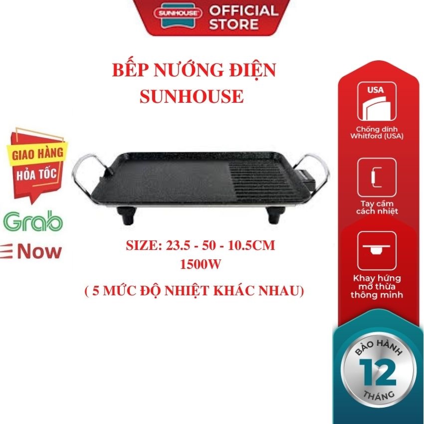 Bếp nướng điện không khói SUNHOUSE SHD4607-2022 công suất 1500W tiện lợi nướng đồ ăn tại nhà dễ dàng tháo lắp vệ sinh