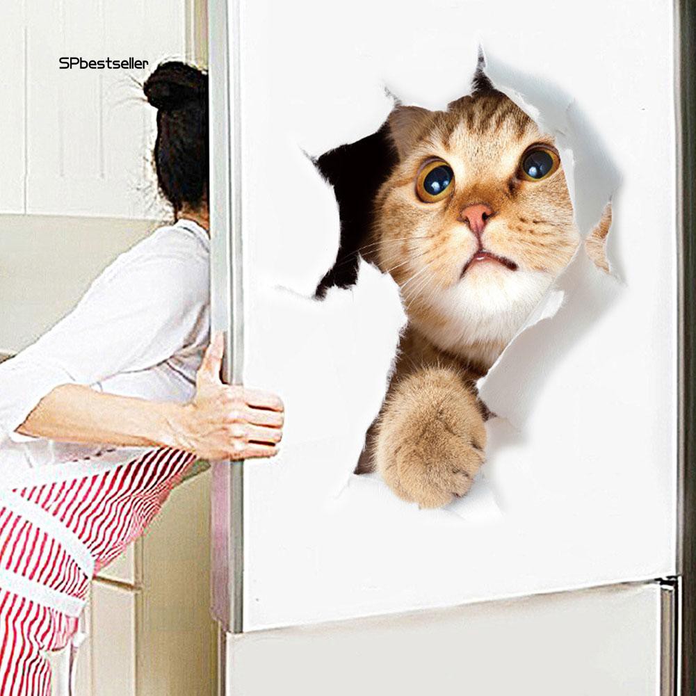 Nhãn dán tường họa tiết mèo đáng yêu trang trí độc đáo