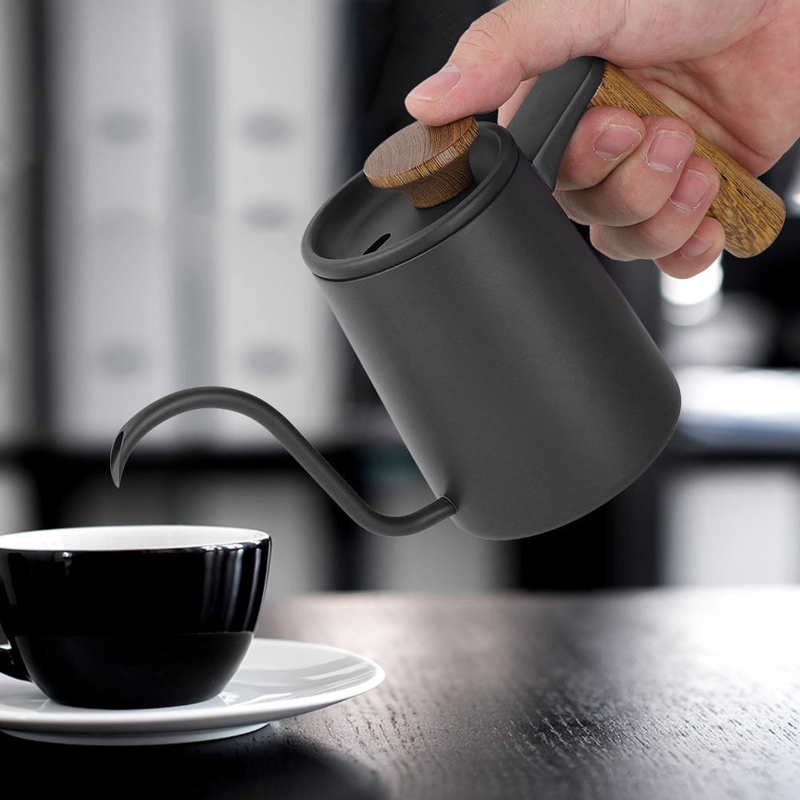 【Seller Recommend】Stainless Steel Fashion Wooden Handle Drip Coffee Pot Long Spout Kettle 350ml