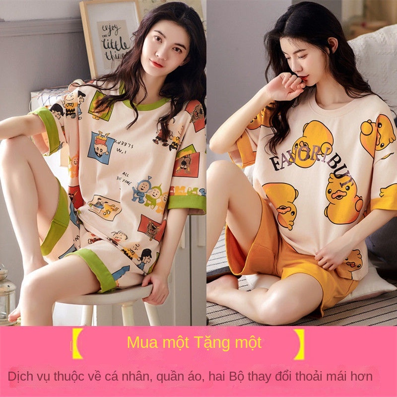 Set đồ ngủ tay ngắn dáng rộng in hình hoạt hình đáng yêu mặc nhà thoải mái cho nữ