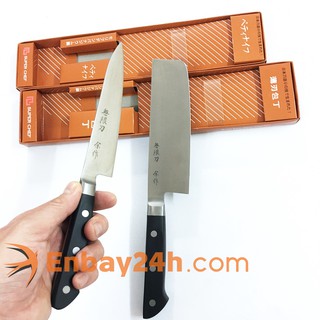 Set 2 Dao Bếp Nhật Bản Nakiri và Petty nhập nguyên chiếc lưỡi thép, cán nhựa ABS