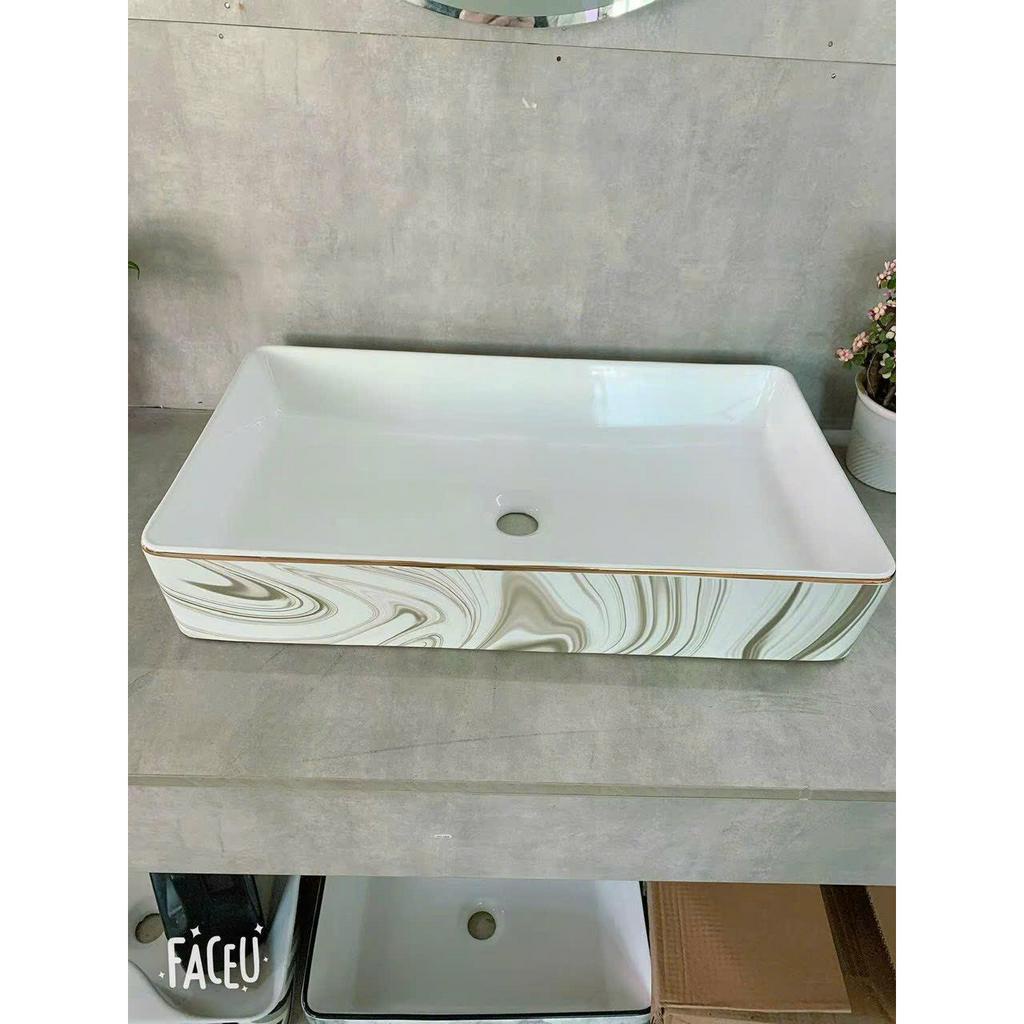Chậu rửa mặt lavabo Đặt Bàn Đá LA17 HOA VĂN VÂN ĐÁ VÀNG, men NANO trắng sáng chống ố chống bám bẩn LAVABO LỚN