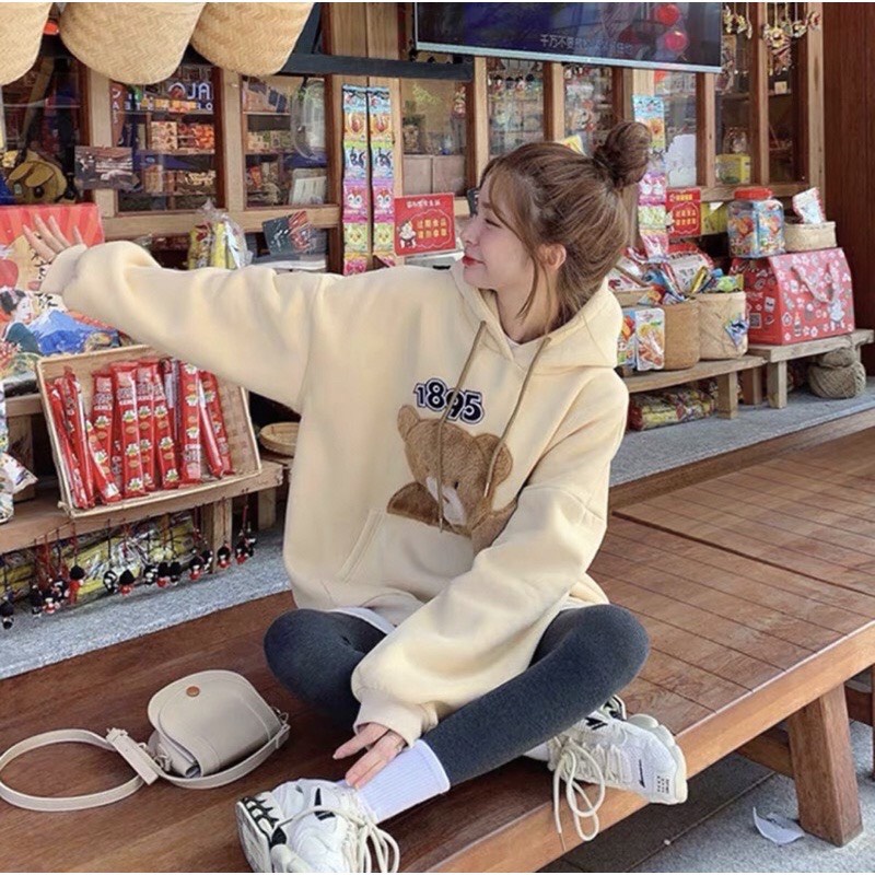 ÁO HOODIE BASIC  FROM RỘNG THÊU GẤU  CỰC DỄ THƯƠNG