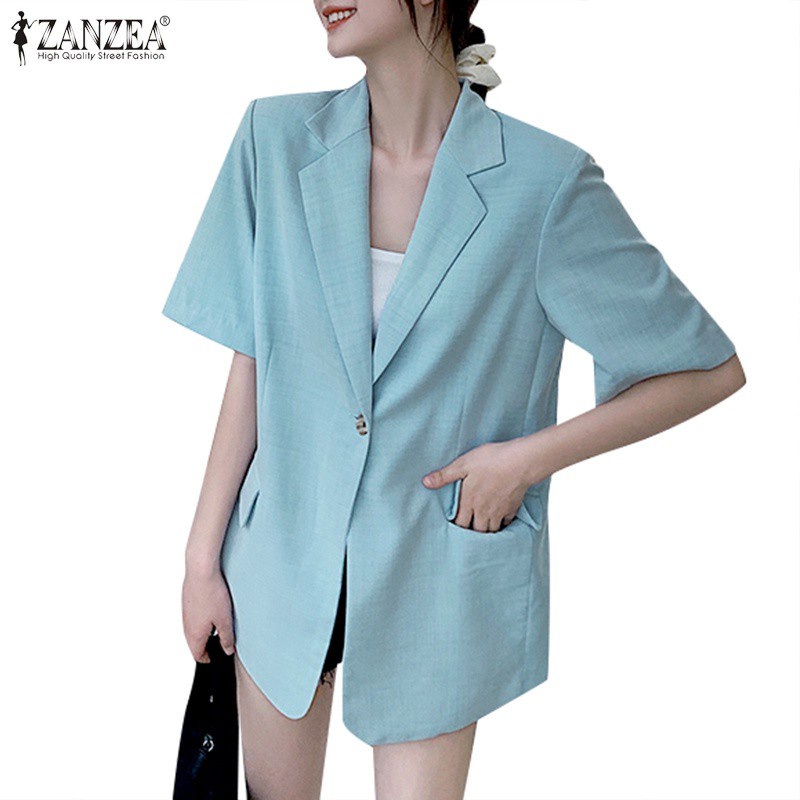 Áo khoác blazer ZANZEA tay ngắn dáng rộng màu trơn cho nữ