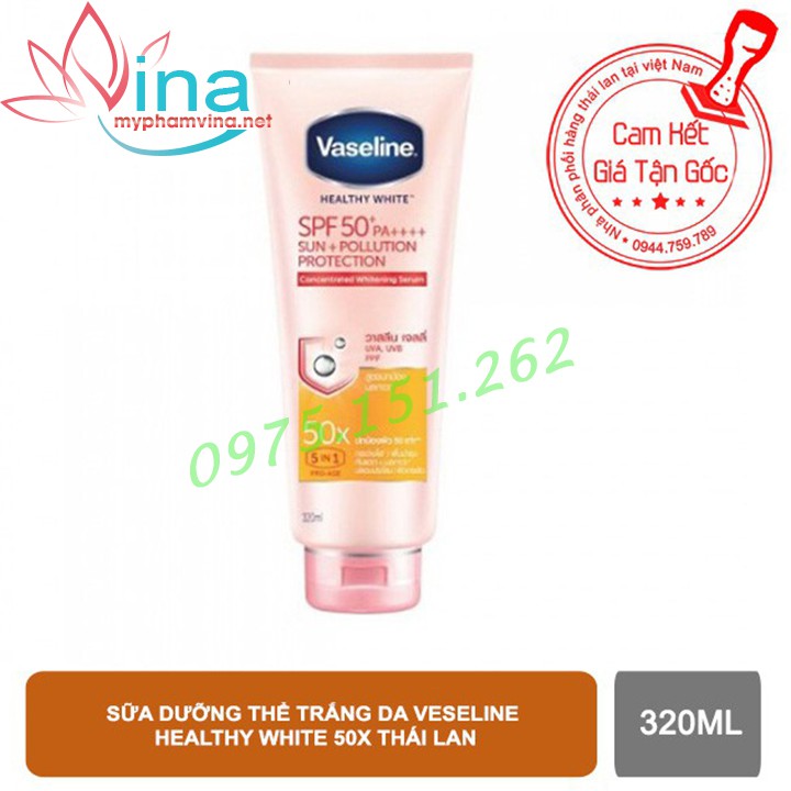 SỮA DƯỠNG THỂ TRẮNG DA VASELINE 50X SPF 50 PA++++ 320ML - THÁI LAN