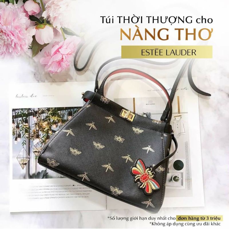 [ Vip Gift 100% ] Túi xách Estee Lauder Nền Xanh Navy Phối Ong vàng Và Chuồn Chuồn Limited 2020