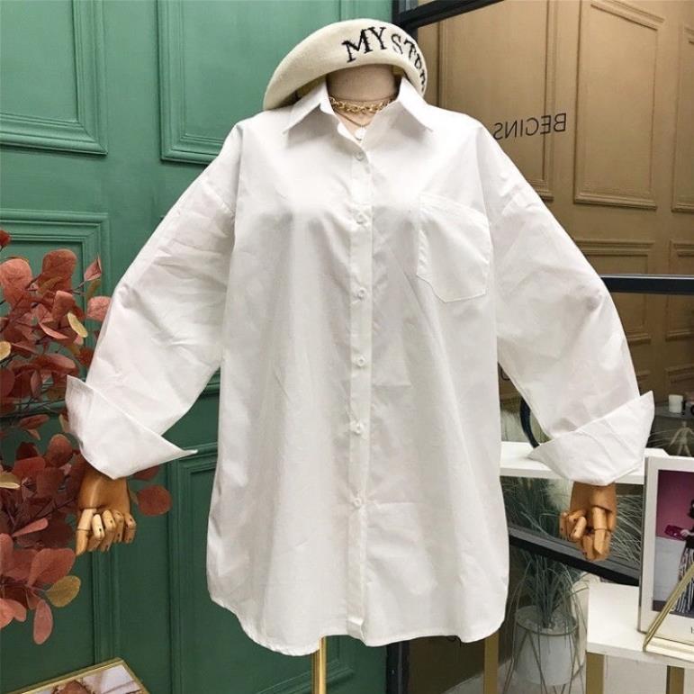 Áo Sơ Mi Trắng Dài Tay Túi Ngực- Áo Sơ Mi Đi Học Chất Dày Đẹp Unisex Form Rộng Ulzzang Hottrend