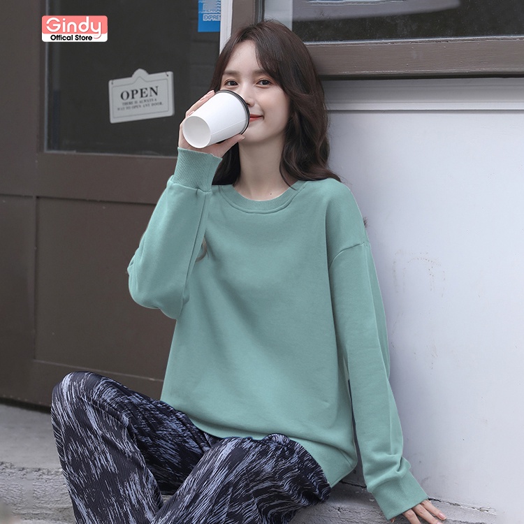 Áo nỉ sweater trơn dài tay nữ GINDY hoodie trơn basic form rộng đơn giản nhiều màu sắc thời trang thu đông A017