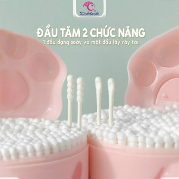 Hộp 200 tăm bông Kichi 2 đầu hình thỏ dễ thương cho bé