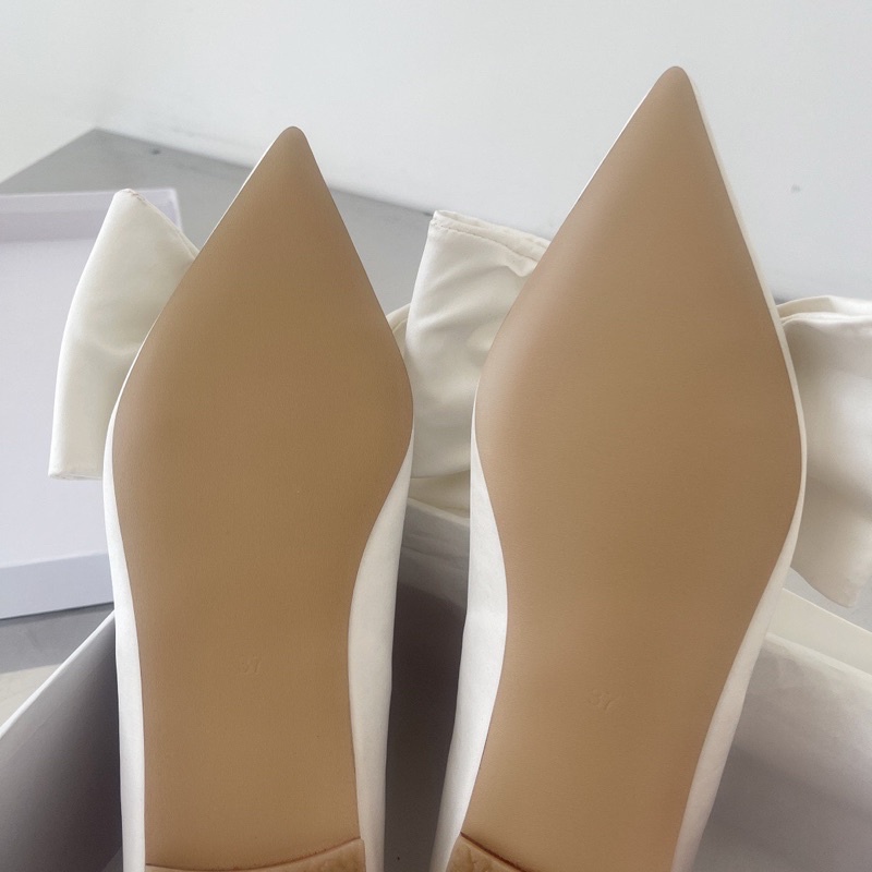 Giày búp bê mũi nhọn đính nơ bản to da thật cao cấp thương hiệu Kimhekim