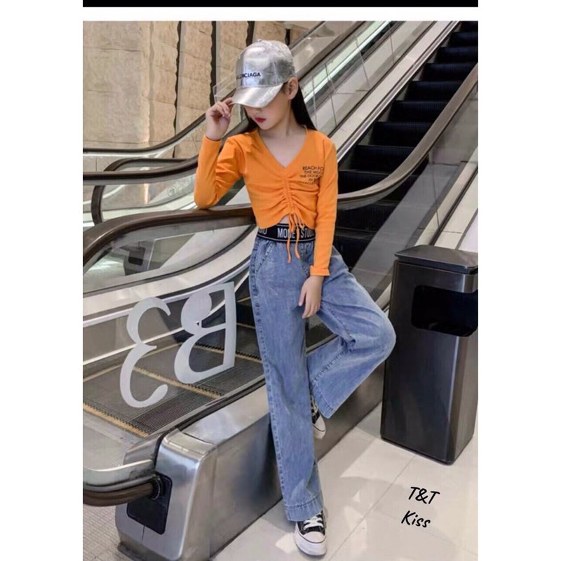 Quần jean suông cạp chữ dành cho bé gái