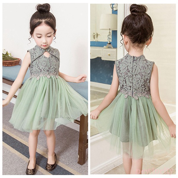 Đầm sườn xám cách tân phối váy xòe phong cách Trung Hoa đáng yêu cho bé gái