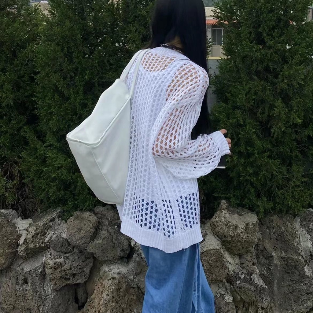 Áo Sweater Dệt Kim Lưới Dáng Rộng Phong Cách Retro Mỹ Mới