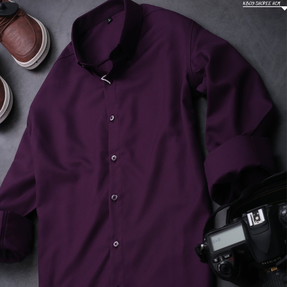 Áo sơ mi tay dài Trơn cao cấp - Bigsize, nhiều màu, tím, xanh biển, đỏ đô - A068