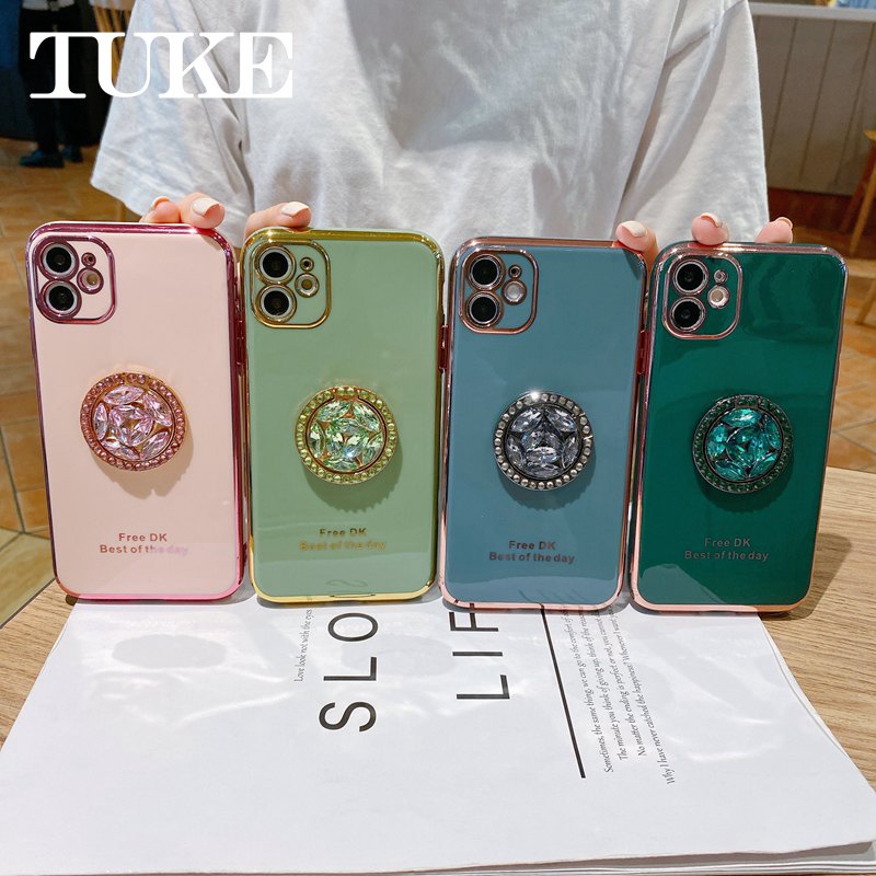 Sang Trọng Ốp Điện Thoại Mạ Kim Cương Kèm Nhẫn Đỡ Cho Iphone 12 Mini 11 Pro Max