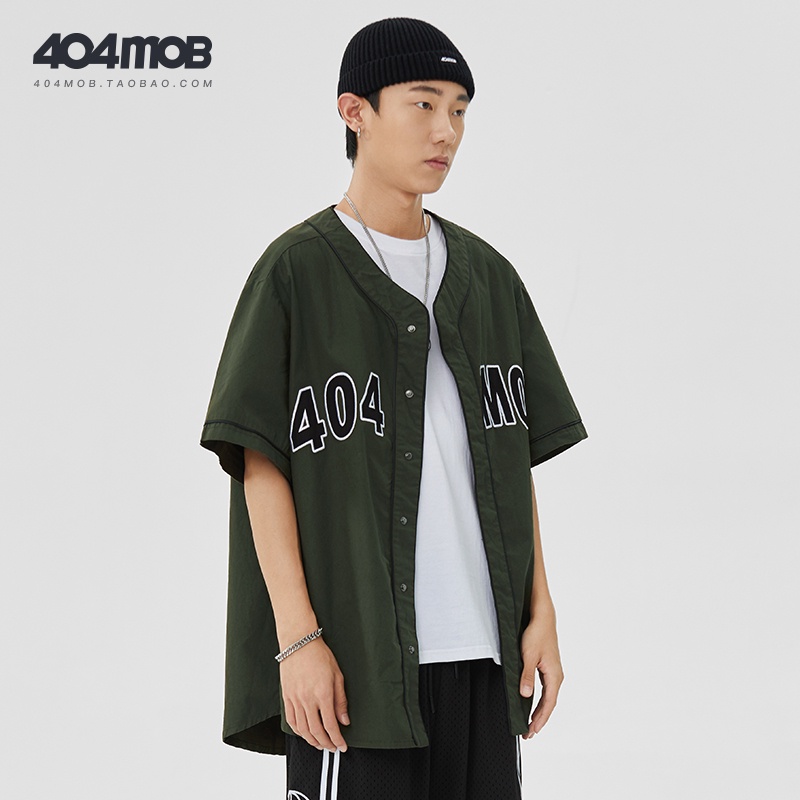 Áo Sơ Mi Bóng Chày Tay Ngắn Họa Tiết Thêu Thời Trang Phong Cách Hàn Quốc Cho Nam Nữ