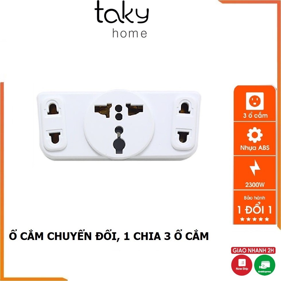 Ổ Cắm 2 Chức Năng: Phích Cắm Chia 3 Và Ổ Cắm Chuyển Đổi Từ 3 Chấu Thành 2 Thấu, 2000W, Nhựa ABS  - TakyHome 8605