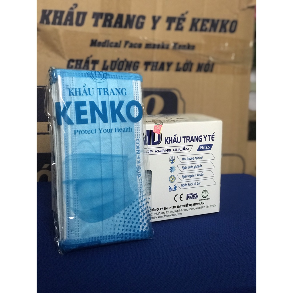 Khẩu Trang Y Tế MD Kenko Cao Cấp Công Nghệ Kháng Khẩn 4 Lớp, 50 Cái/Hộp Màu Xanh, Trắng, Xám