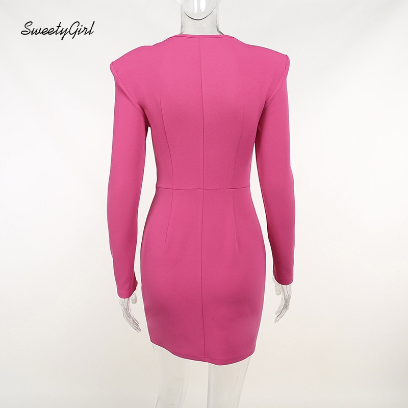 Đầm Mini Tay Dài Cổ Chữ V Khoét Sâu Màu Trơn 2022 Cho Nữ