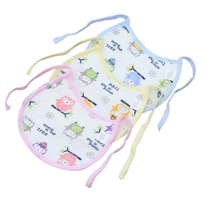 Yếm Ăn Dặm Cotton Trần Bông Chống Thấm Nước Họa Tiết Hình Cú Mèo Cho Bé