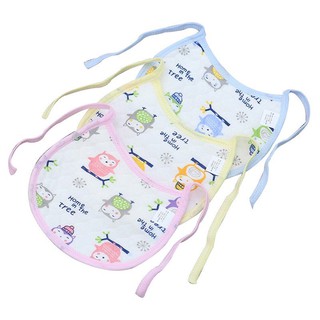 Yếm Ăn Dặm Cotton Trần Bông Chống Thấm Nước Họa Tiết Hình Cú Mèo Cho Bé