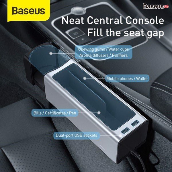 Ngăn chứa đồ tiện dụng tích hợp Dock sạc USB dùng trên xe hơi Baseus Deluxe Metal Armrest Console Organizer -Bh 12 tháng