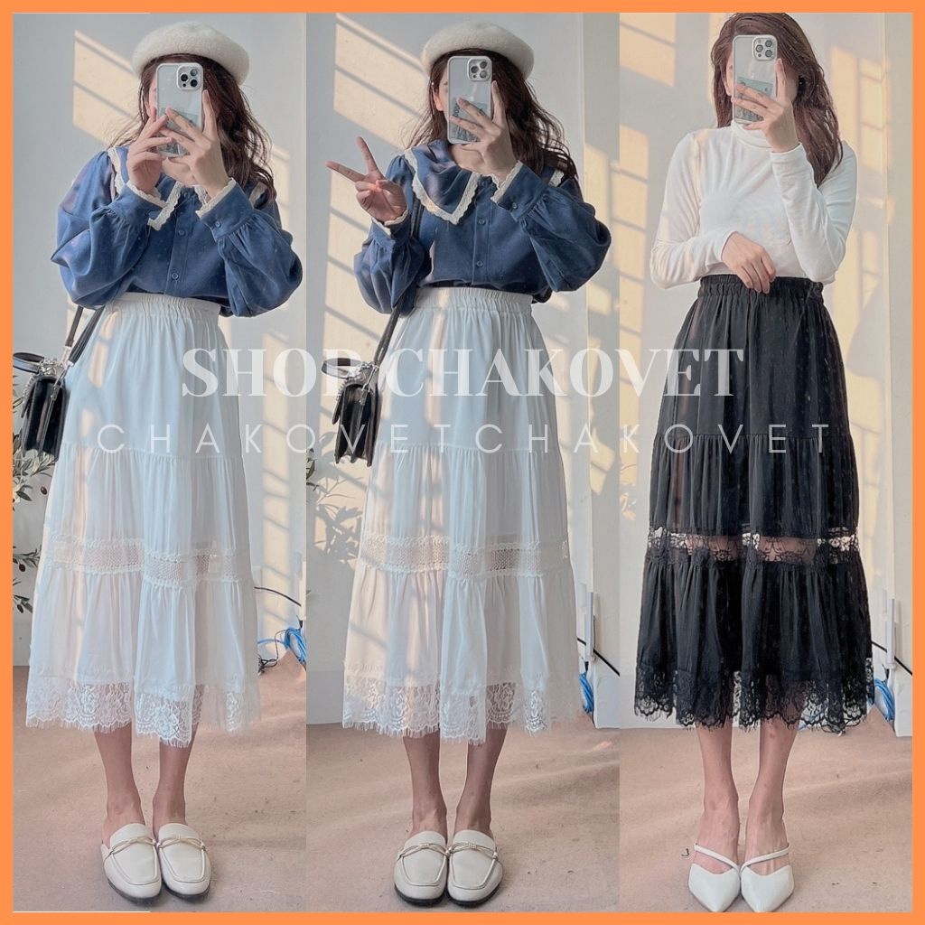 Chân váy 3 tầng dài quá gối chất đẹp nhất ngành hàng CV8130, kiểu chân váy xếp ly dài dáng xòe Ulzzang, ảnh thật 1000%