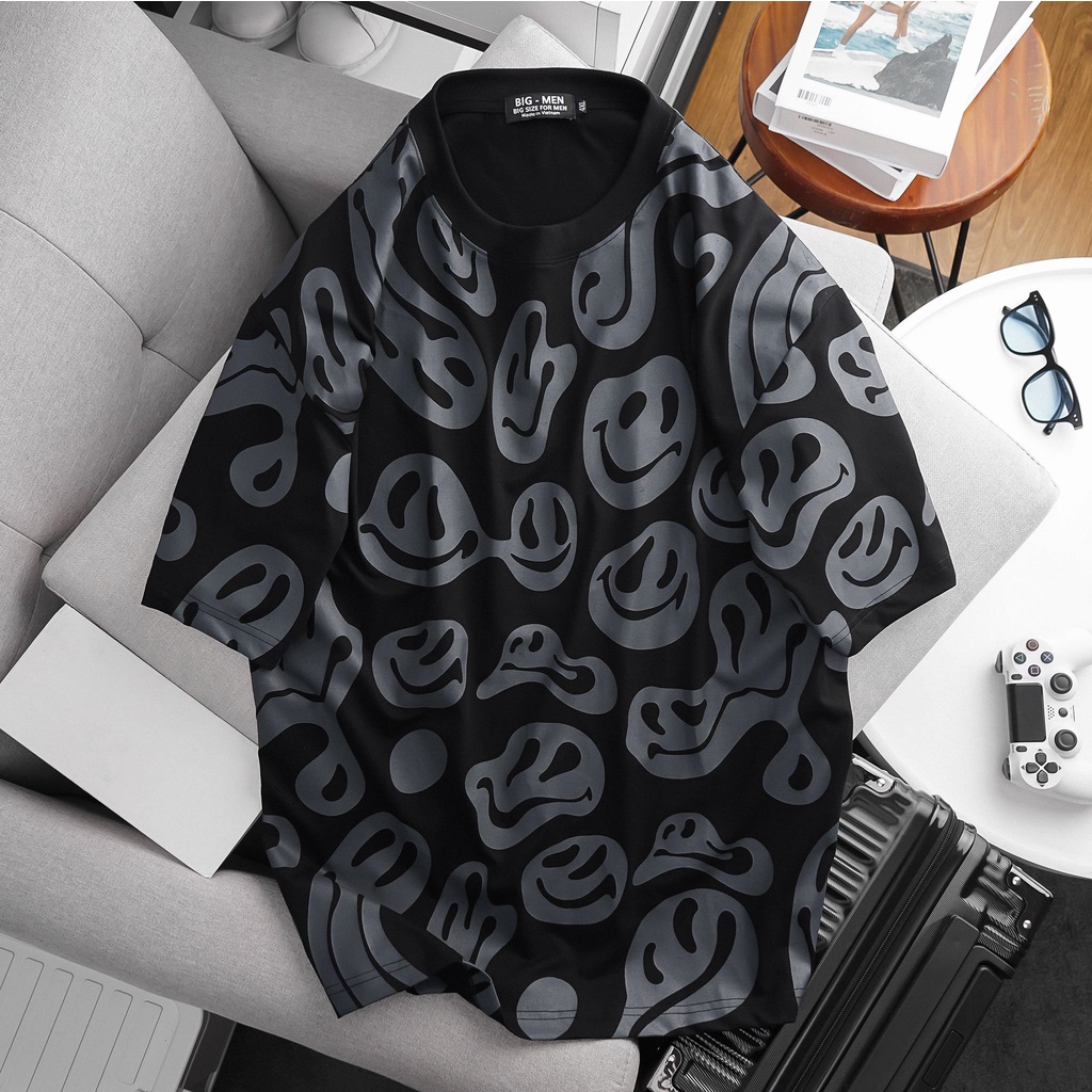 [bigsize] Áo thun cotton họa tiết mạt cười bigsize nam