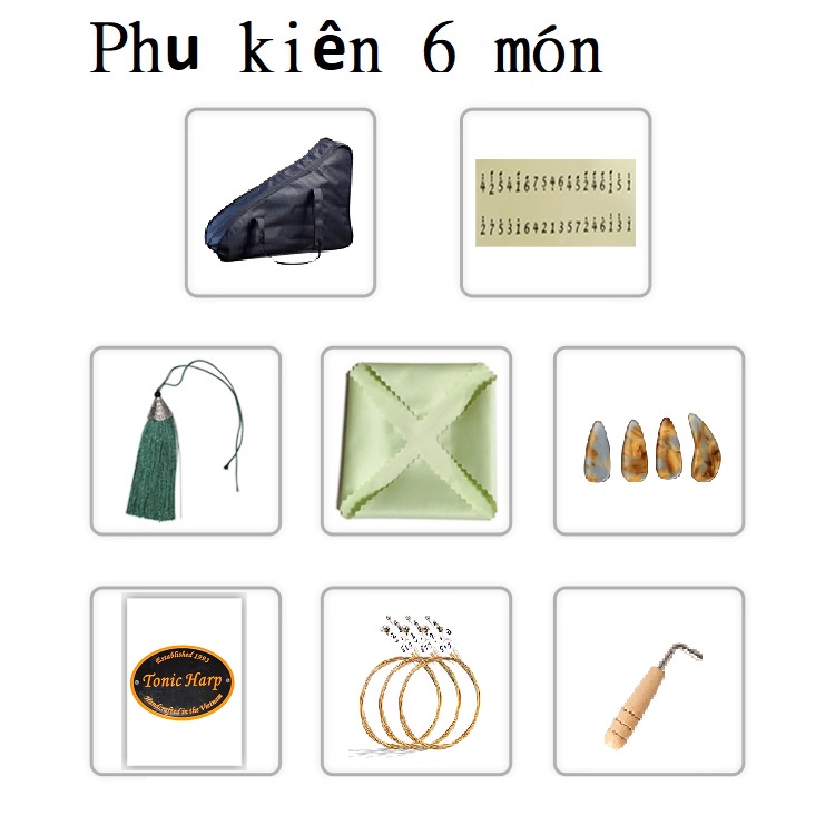Đàn hạc 19 dây Tonic -Tặng kalimba 34 phím- phụ kiện 6 món túi đeo-Gỗ Tần bì T01 hàng chính hãng