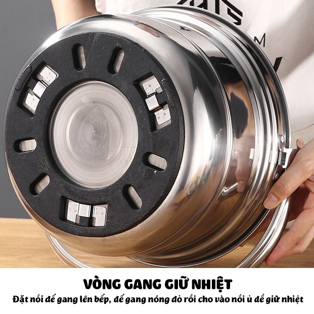 Nồi ủ nhiệt chân không đế gang 6.8 lít hầm gà hầm xương nấu chè tiện lợi cho mọi nhà