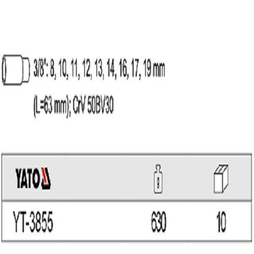 Bộ tuýp dài 3/8 inch 9 chi tiết Yato YT-3855