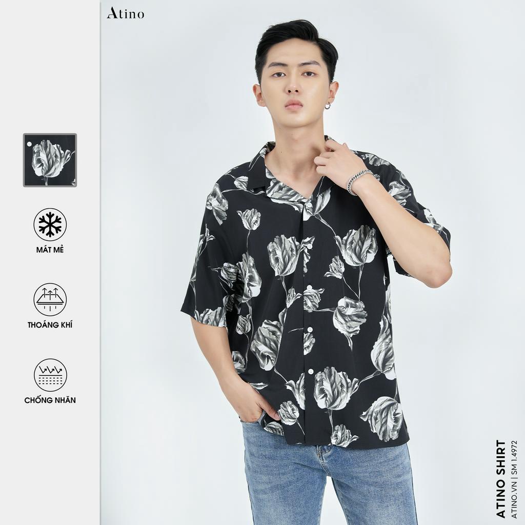 Áo sơ mi cộc tay Cuban Shirt Nam ROSE ATINO vải lụa form regular SM1.4972