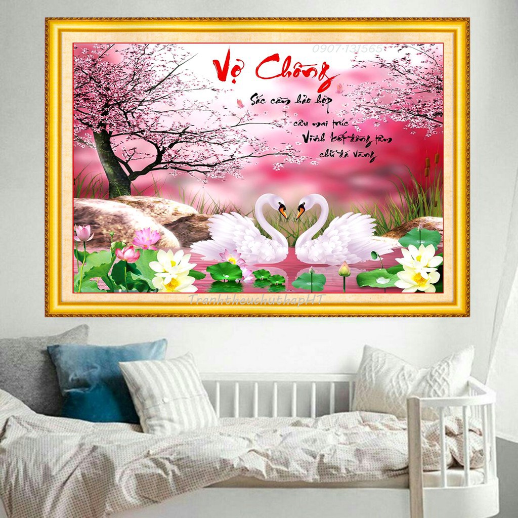 Tranh Đính Đá VỢ CHỒNG (ĐÁ ABC CAO CẤP). Kích Thước: 75cm x 55cm