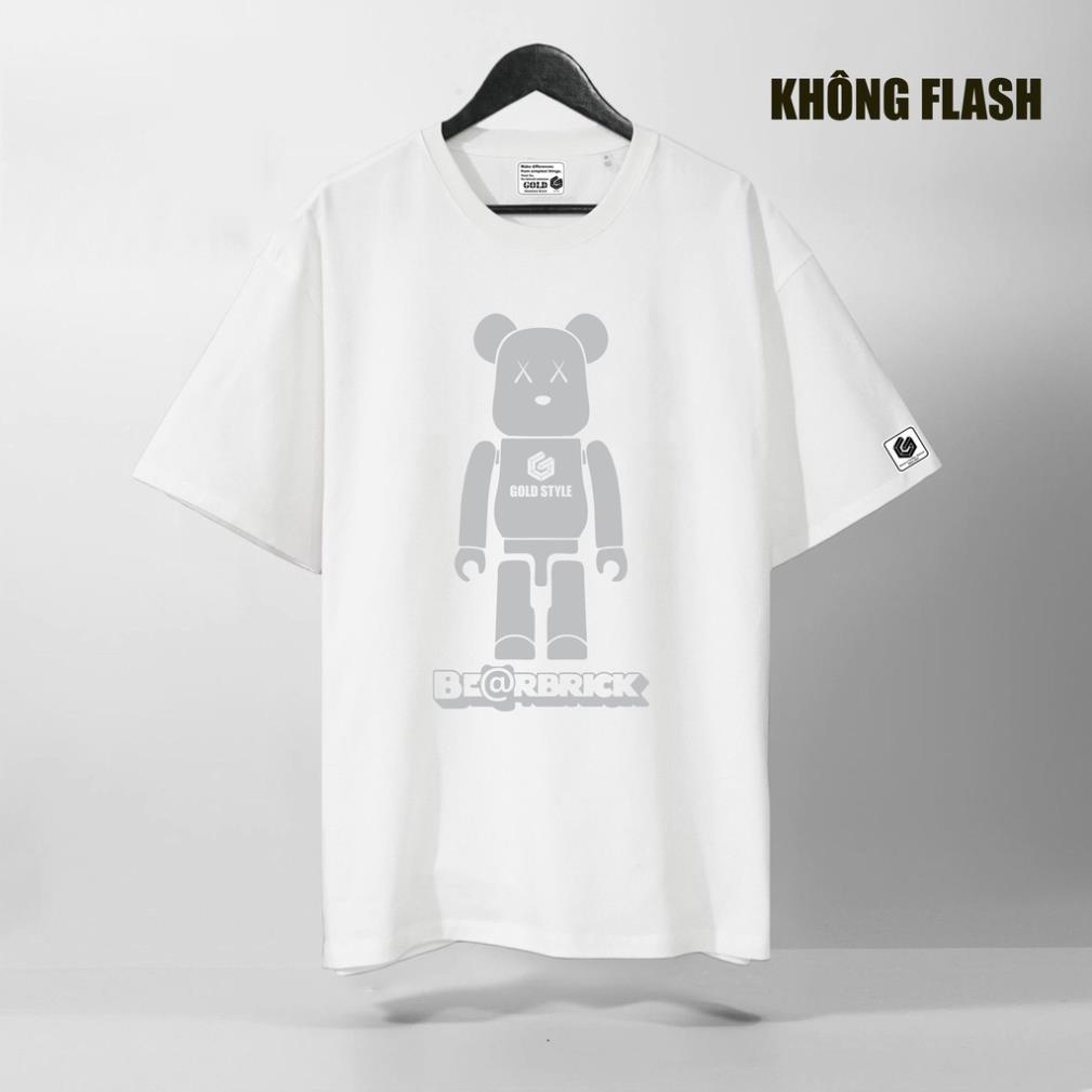 Áo Thun Tay Lỡ Bearbrick Phản Quang Bạc Đa Sắc, Form rộng oversize, áo phông unisex, chất liệu Cotton - KKIM Shop