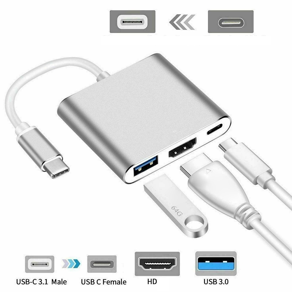 Bộ Chuyển Đổi Hub Type C Sang HDMI USB 3.0 3 Trong 1 USB-C 3.1 Cho MacBook Air Pro Huawei Samsung