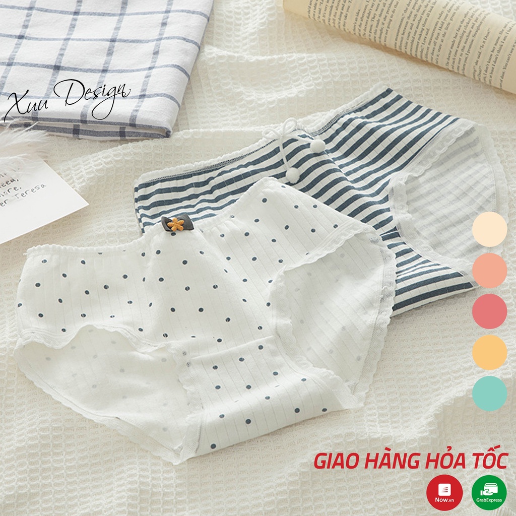 Quần lót nữ tăm gân Cotton kháng khuẩn màu sắc trung tính phối họa tiết dễ thương - Xuu Design QC28