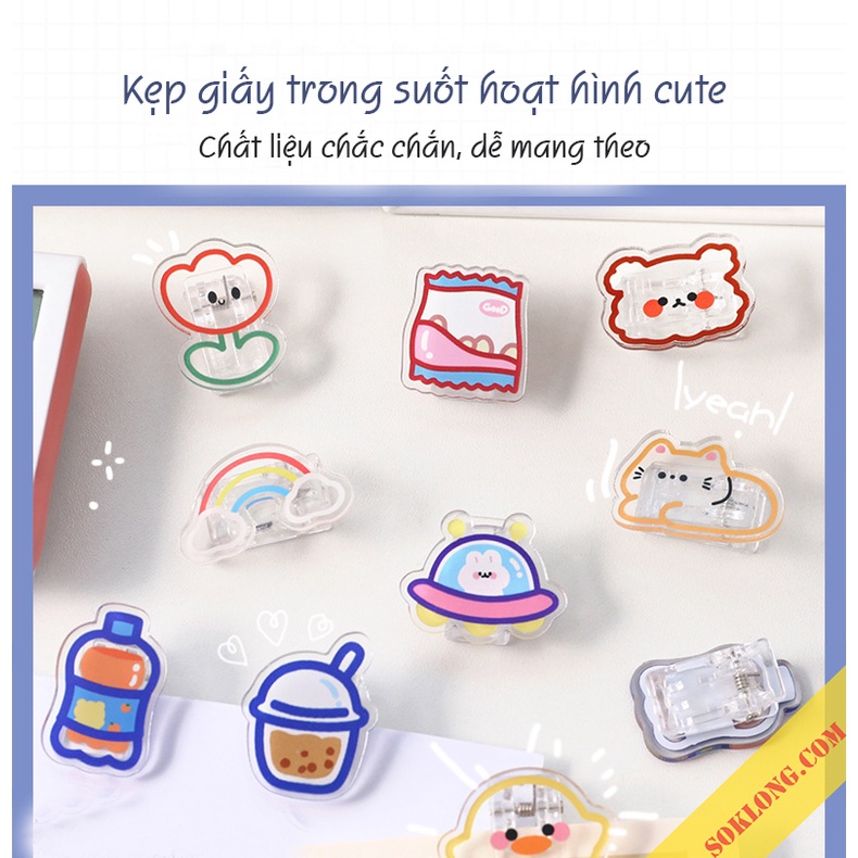 Kẹp giấy động vật cute trong suốt K66 kẹp tài liệu dễ thương mini đánh dấu ghi chú