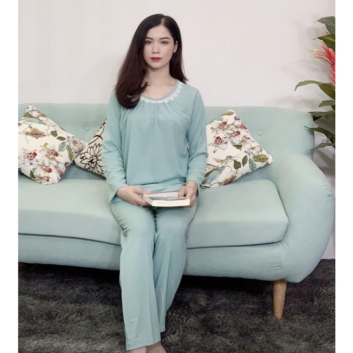 ( SALE ) Đồ bộ bầu sau sinh mặc nhà - thời trang mới nhất - Chất liệu cotton ( nhúng cổ-viền ren  )
