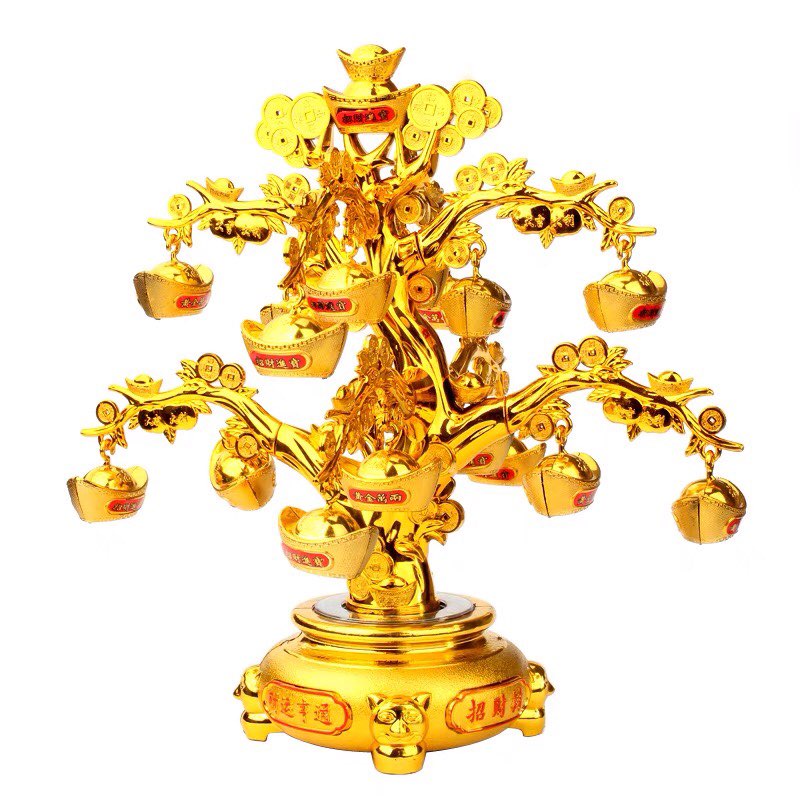 (Tặng cục cấm điện ) (30cm) Cây thỏi vàng tài lộc trưng ngày tết (có đèn + xoay )
